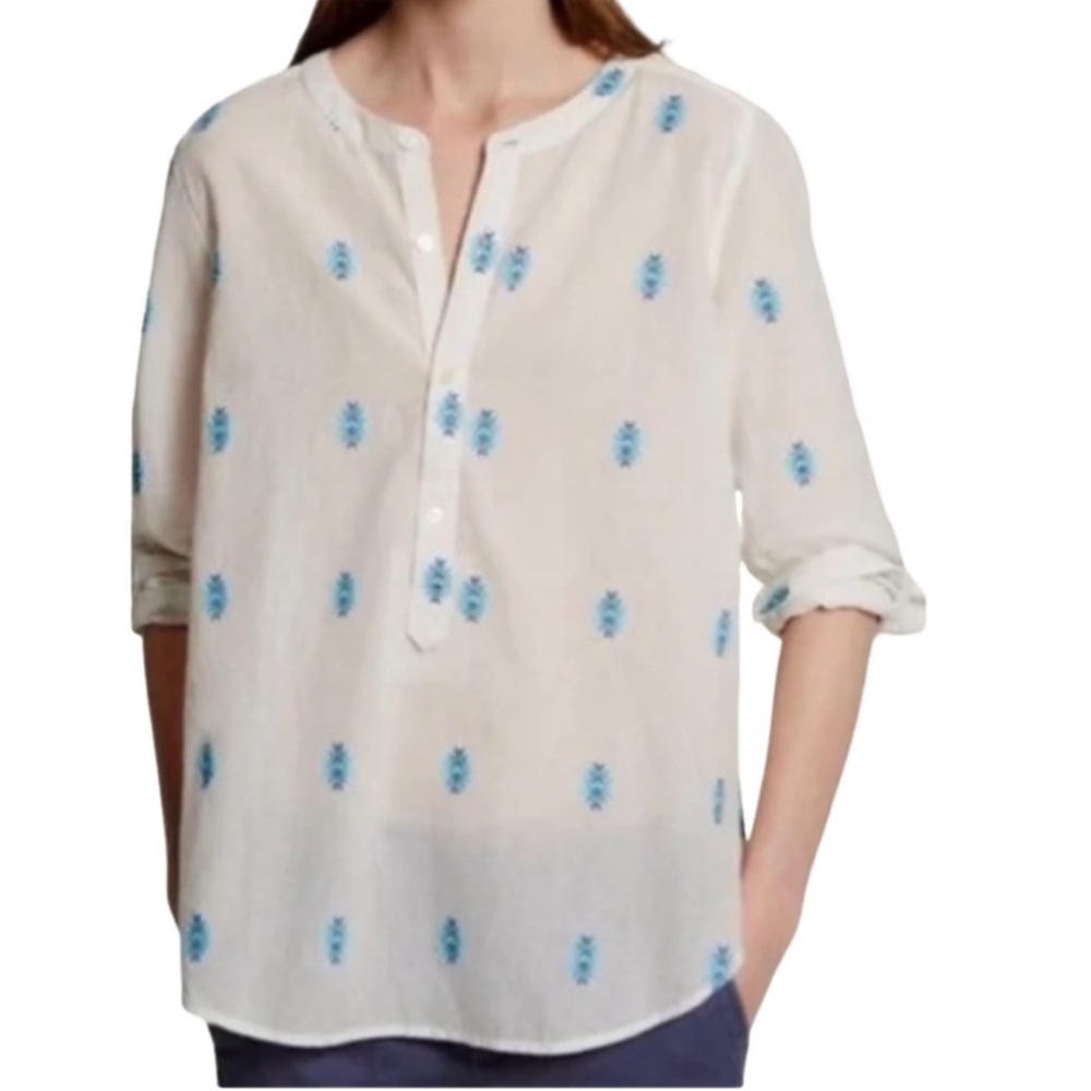 Ann Taylor Loft “The Softened Shirt” Floral Embroidered White Blouse. Size XL.